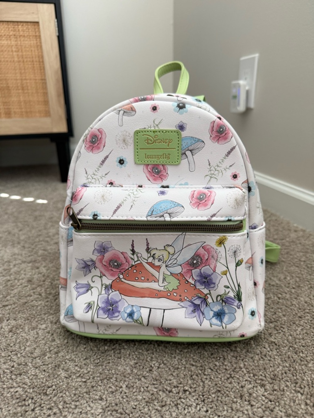 Disney x Loungefly Tinker Bell Floral Mini Backpack - White with Pastel Accents